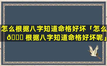 怎么根据八字知道命格好坏「怎么 🐘 根据八字知道命格好坏呢」